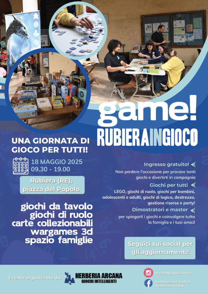 Rubiera In Gioco, giornata di gioco per tutti il 18 maggio a Rubiera(RE), dalle 9.30 alle 19.00 in Piazza del Popolo